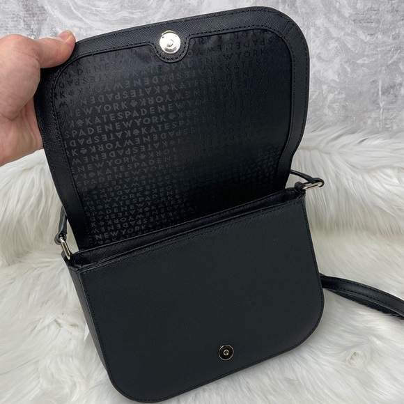 KATE SPADE NEW YORK LAUREL WAY LARGE CARSEN BLACK & PINK CROSSBODY LEATHER BAG - Picture 7 of 12